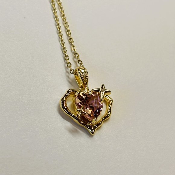 Gold Heard Zircon Pink and Amethyst Pendant Necklace - Picture 15 of 17